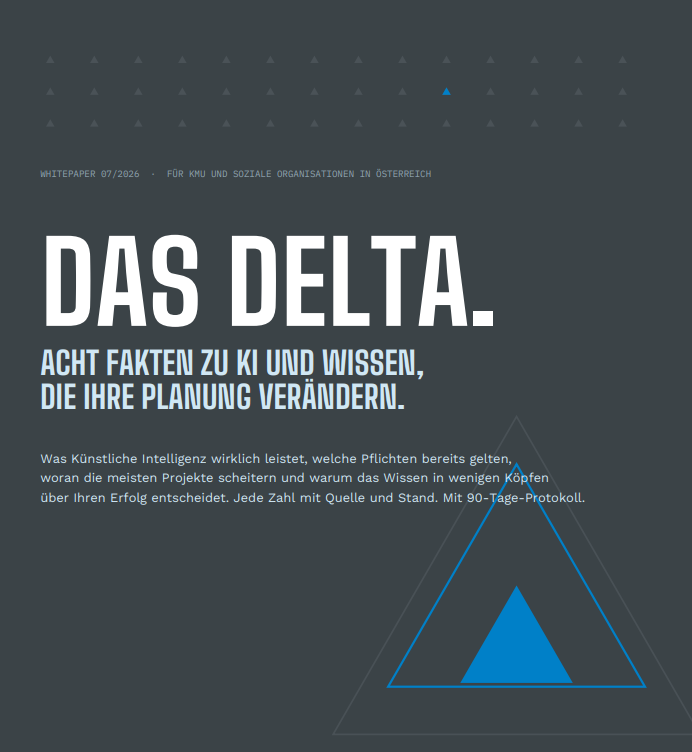 Whitepaper Cover: Das Delta. Acht Fakten zu KI und Wissen.